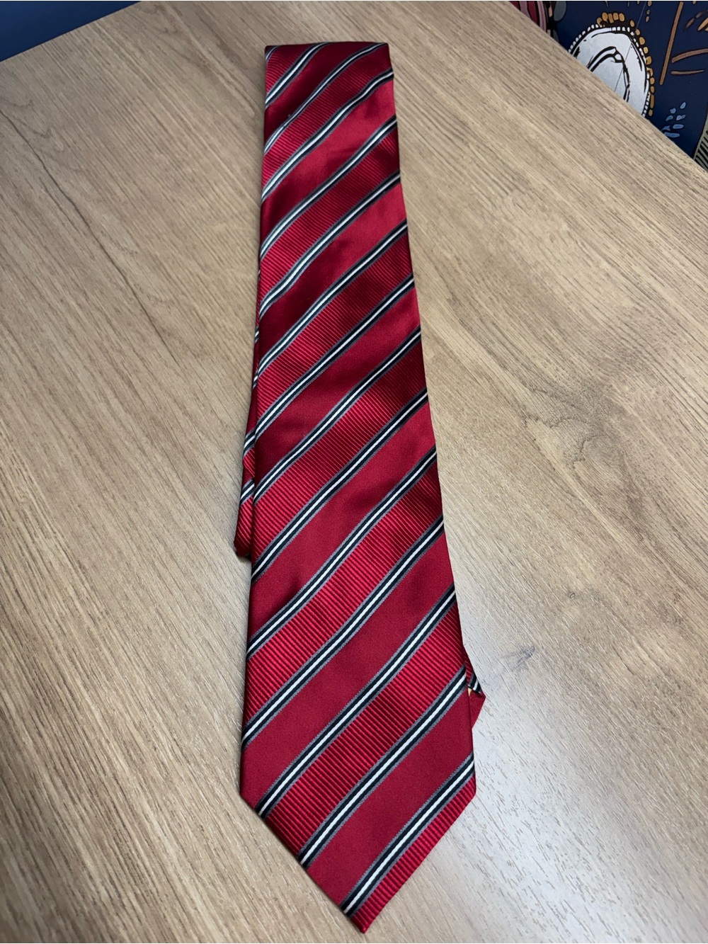 Donald J. Trump Signature Collection 100% Silk Tie. Red w/ Black & White Stripes